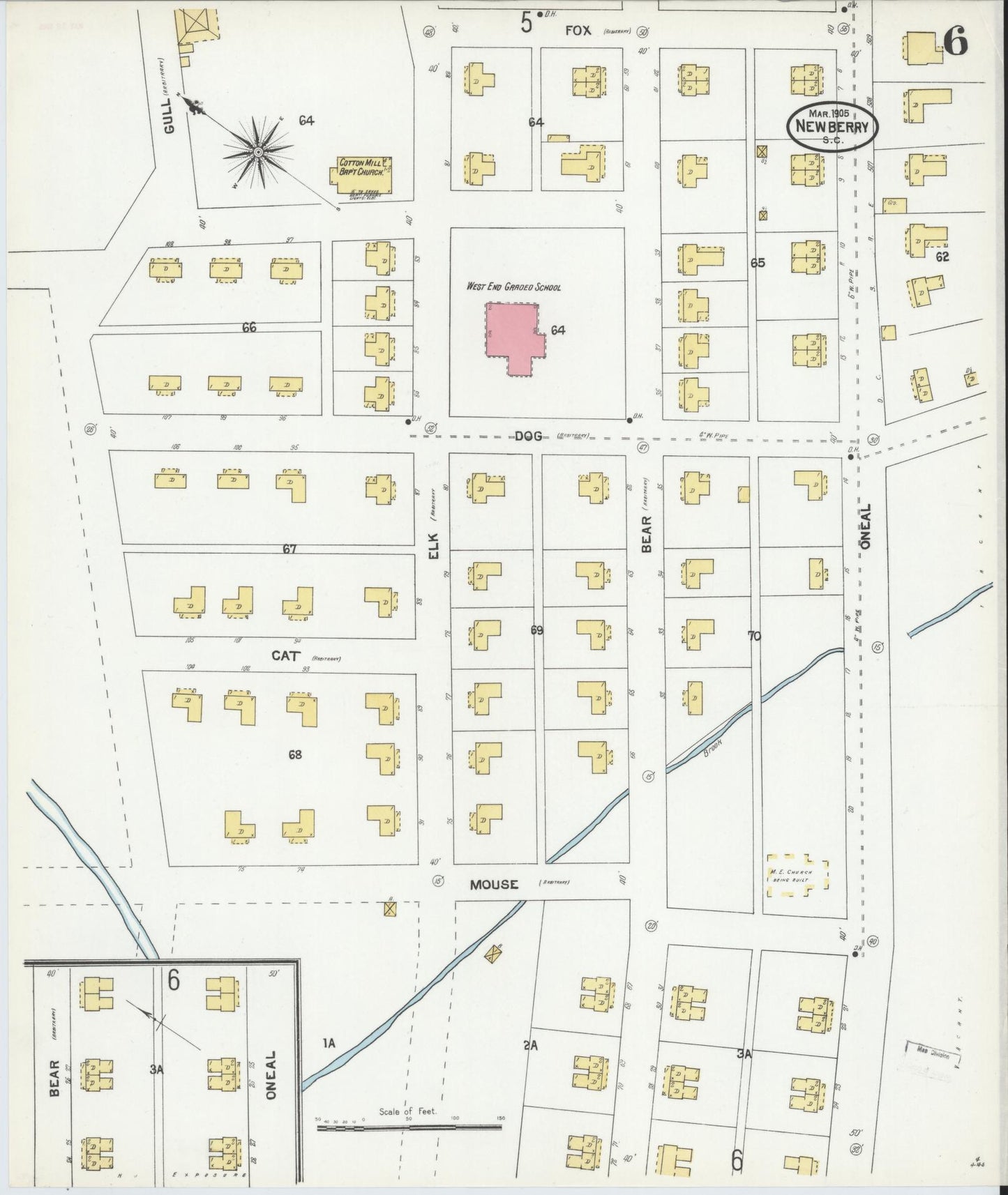 Sanborn Fire Insurance Map from Newberry, Newberry County, South Carolina (1905), Sheet #0006 - Complete Map Set gallery image, historic Sanborn map, vintage wall art, South Carolina South Carolina