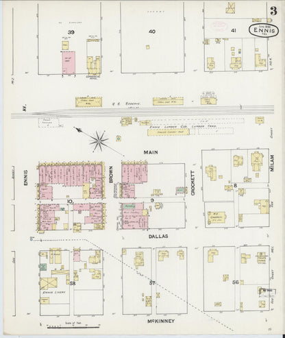 Sanborn Fire Insurance Map from Ennis, Ellis County, Texas (1890), Sheet #0003 - Historic Sanborn Fire Insurance Map Print, vintage old map wall art, antique decor, genealogy gift, Texas Texas map