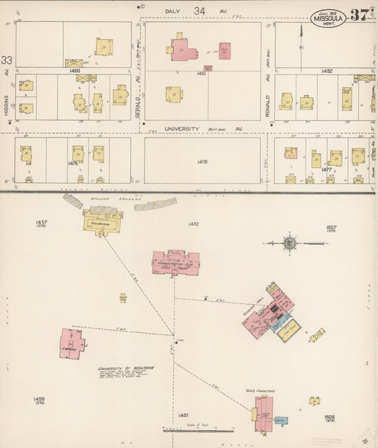 Sanborn Fire Insurance Map from Missoula, Missoula County, Montana (1912), Sheet #0037 - Historic Sanborn Fire Insurance Map Print, vintage old map wall art, antique decor, genealogy gift, Montana Montana map