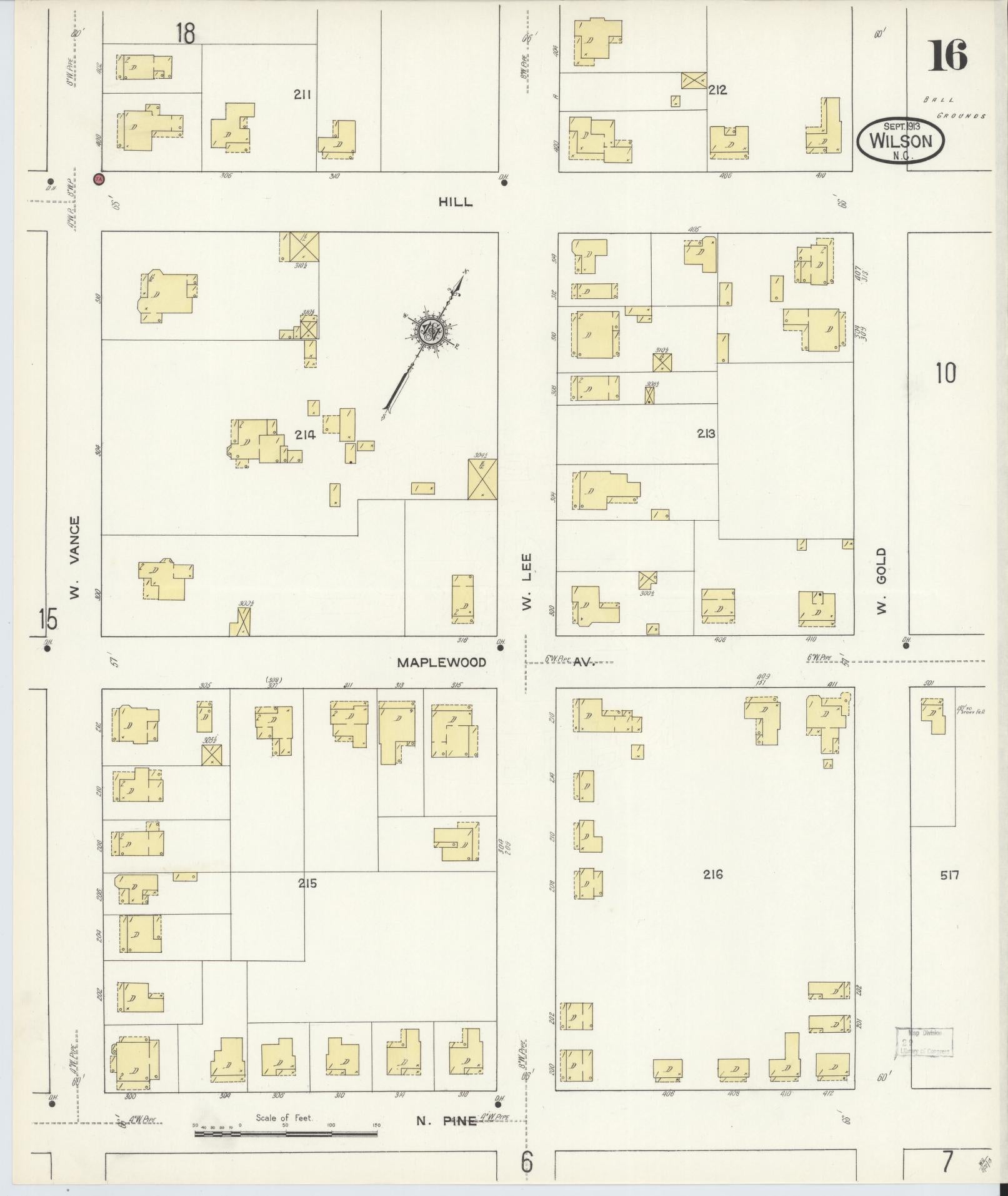 Sanborn Fire Insurance Map from Wilson, Wilson County, North Carolina (1913), Sheet #0016 - Complete Map Set gallery image, historic Sanborn map, vintage wall art, North Carolina North Carolina