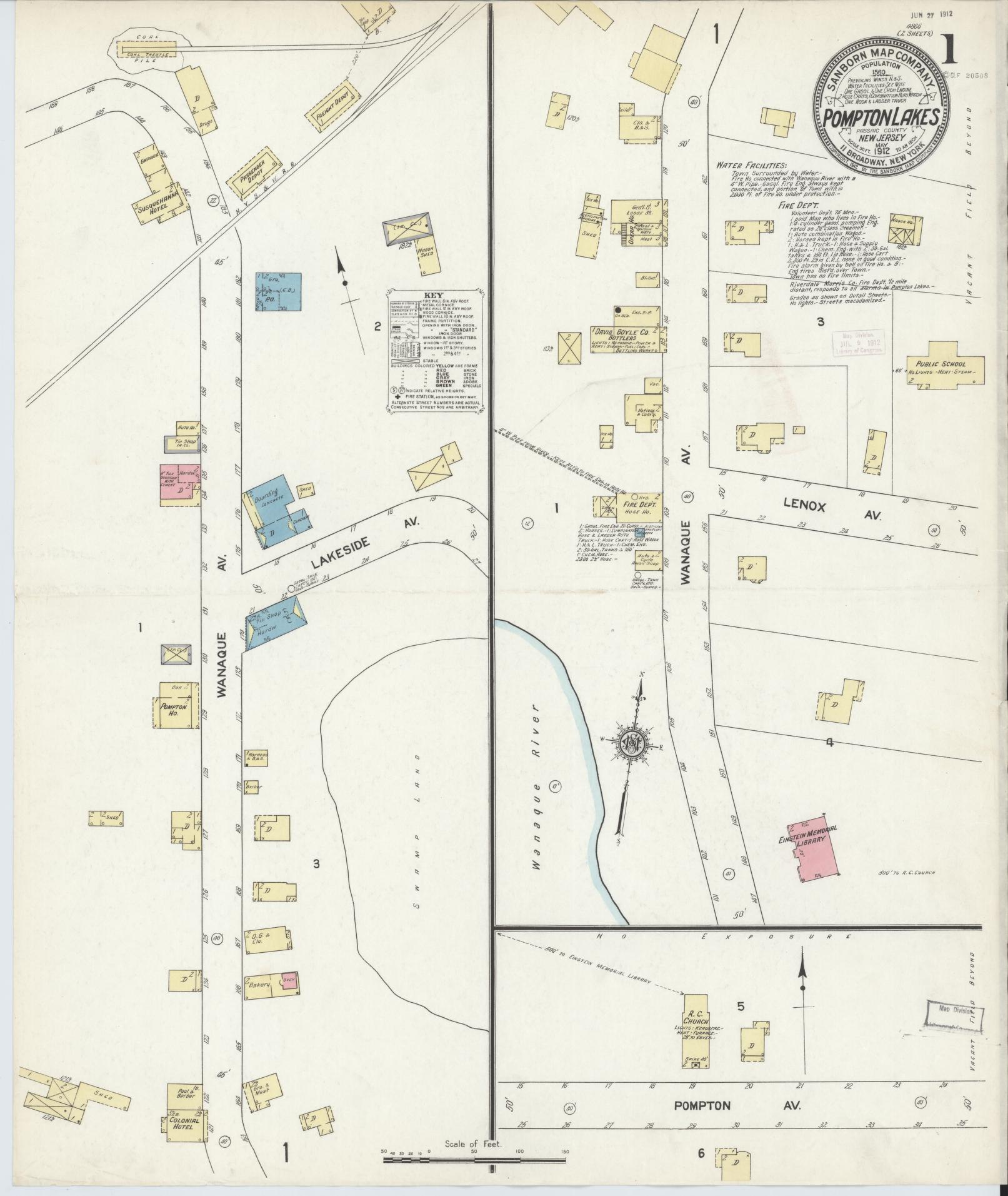 Sanborn Fire Insurance Map from Pompton Lakes, Passaic County, New Jersey. (1912) – Historic Sanborn Fire Insurance Map Print