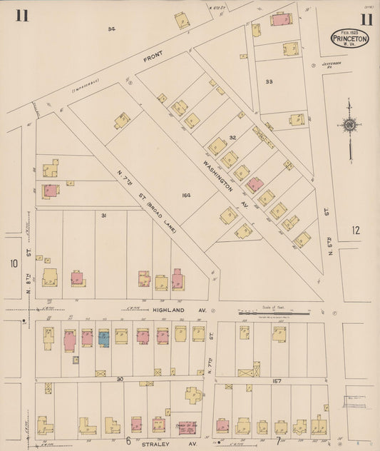 Sanborn Fire Insurance Map from Princeton, Mercer County, West Virginia (1923), Sheet #0011 - Historic Sanborn Fire Insurance Map Print, vintage old map wall art, antique decor, genealogy gift, West Virginia West Virginia map