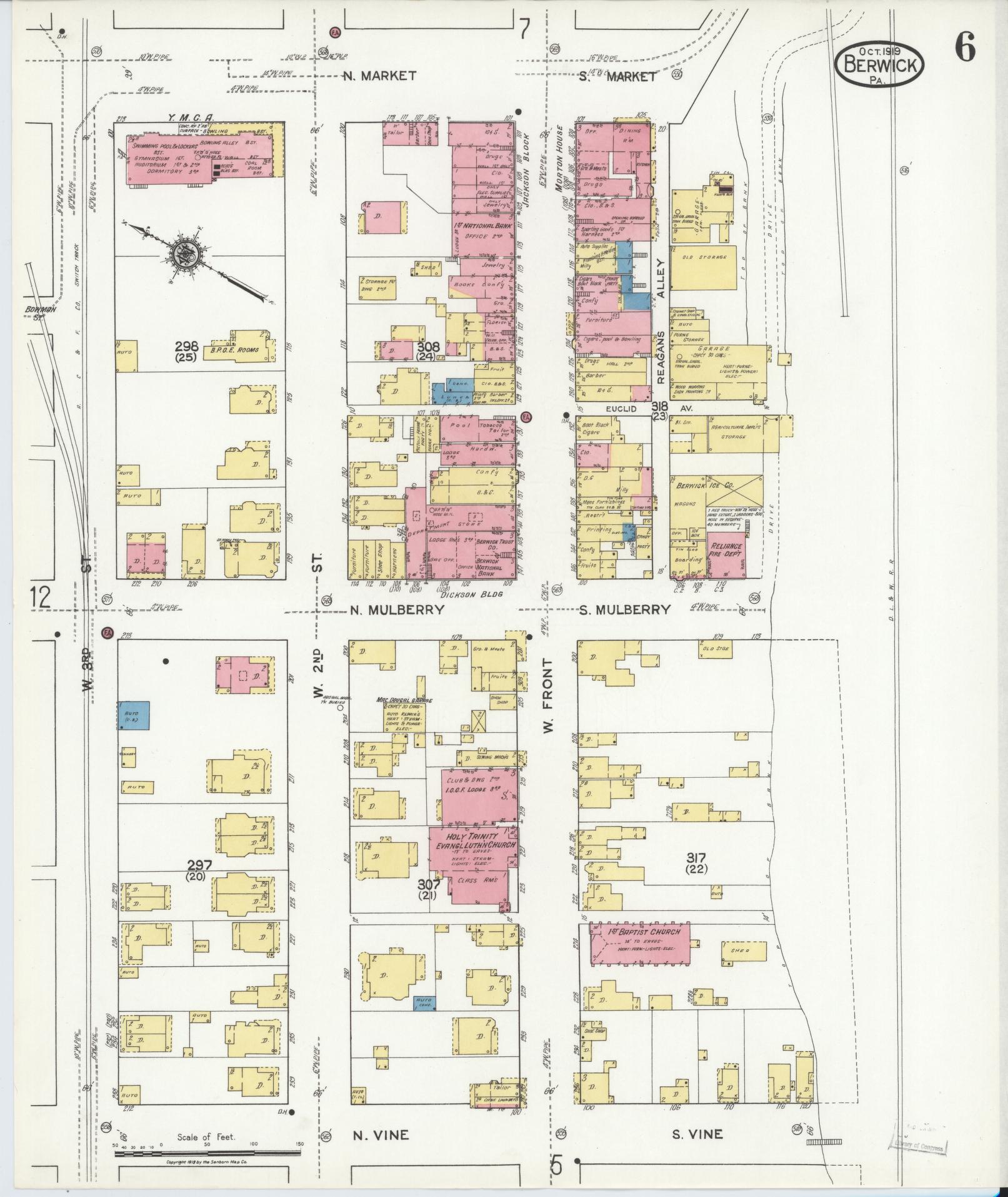 Sanborn Fire Insurance Map from Berwick, Columbia County, Pennsylvania (1918), Sheet #0006 - Historic Sanborn Fire Insurance Map Print, vintage old map wall art, antique decor, genealogy gift, Pennsylvania Pennsylvania map