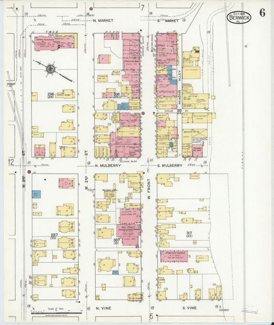Sanborn Fire Insurance Map from Berwick, Columbia County, Pennsylvania (1918), Sheet #0006 - Historic Sanborn Fire Insurance Map Print, vintage old map wall art, antique decor, genealogy gift, Pennsylvania Pennsylvania map