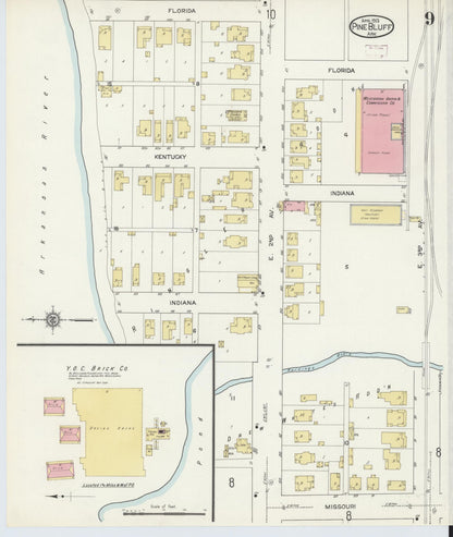 Sanborn Fire Insurance Map from Pine Bluff, Jefferson County, Arkansas (1913), Sheet #0009 - Complete Map Set gallery image, historic Sanborn map, vintage wall art, Arkansas Arkansas