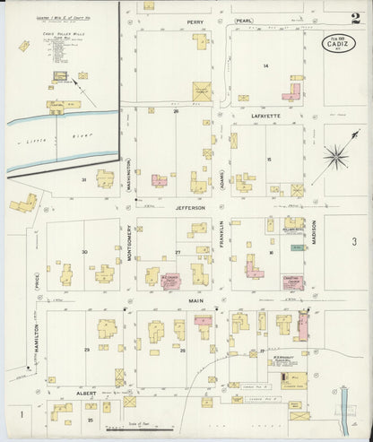 Sanborn Fire Insurance Map from Cadiz, Trigg County, Kentucky (1909), Sheet #0002 - Complete Map Set gallery image, historic Sanborn map, vintage wall art, Kentucky Kentucky