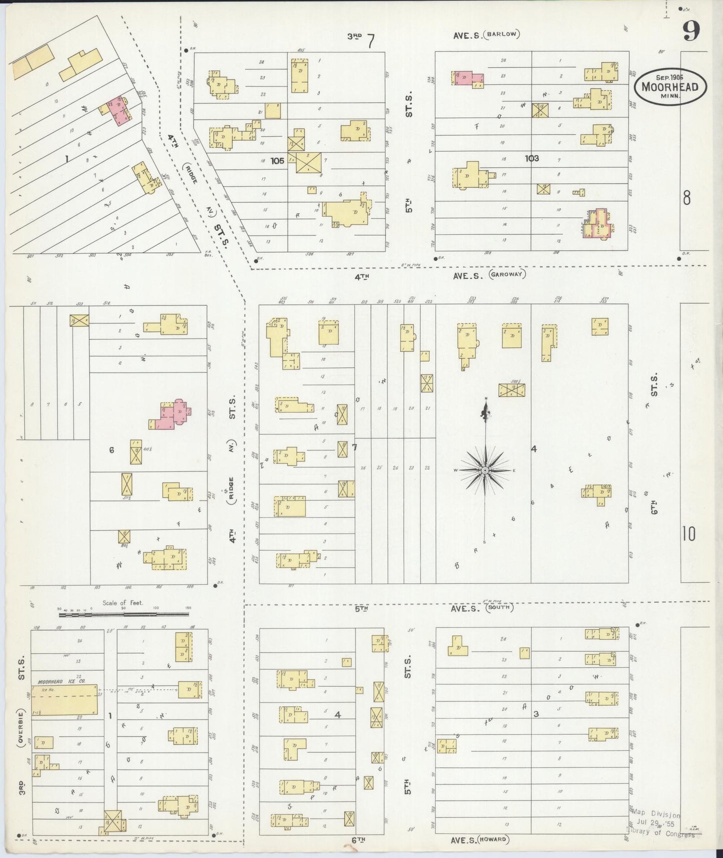 Sanborn Fire Insurance Map from Moorhead, Clay County, Minnesota (1906), Sheet #0009 - Complete Map Set gallery image, historic Sanborn map, vintage wall art, Minnesota Minnesota