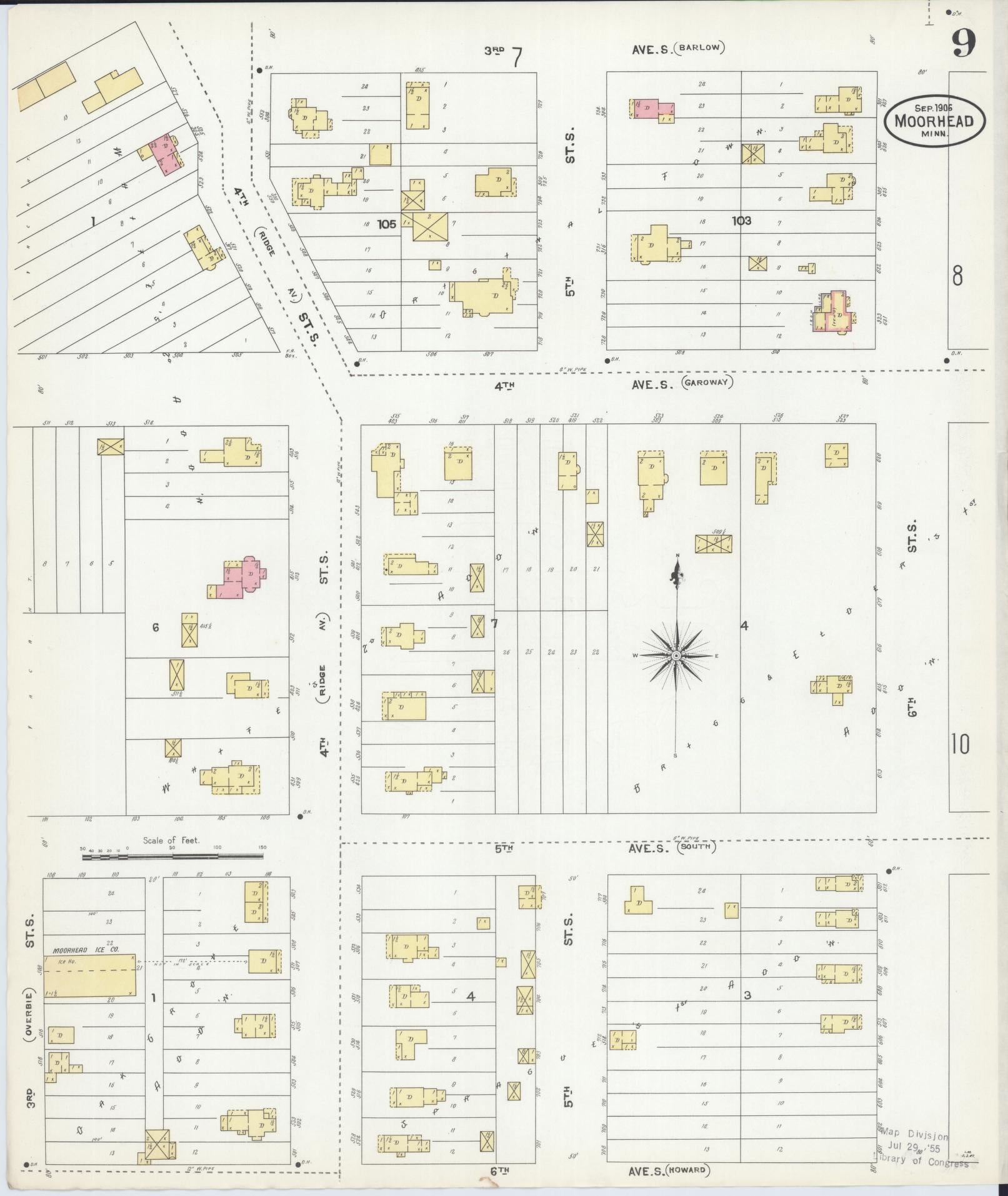 Sanborn Fire Insurance Map from Moorhead, Clay County, Minnesota (1906), Sheet #0009 - Complete Map Set gallery image, historic Sanborn map, vintage wall art, Minnesota Minnesota