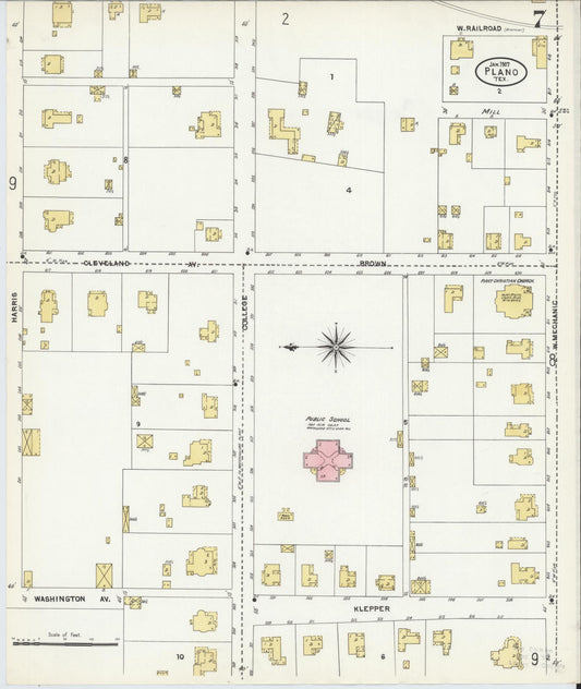 Sanborn Fire Insurance Map from Plano, Collin County, Texas (1907), Sheet #0007 - Historic Sanborn Fire Insurance Map Print, vintage old map wall art, antique decor, genealogy gift, Texas Texas map