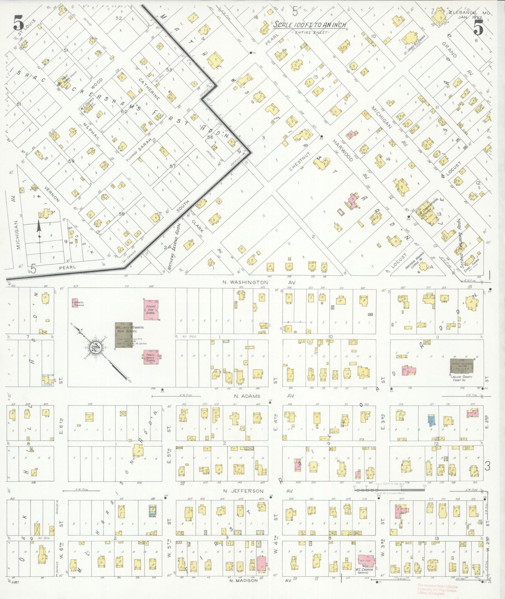 Sanborn Fire Insurance Map from Lebanon, Laclede County, Missouri (1932), Sheet #0005 - Historic Sanborn Fire Insurance Map Print, vintage old map wall art, antique decor, genealogy gift, Missouri Missouri map