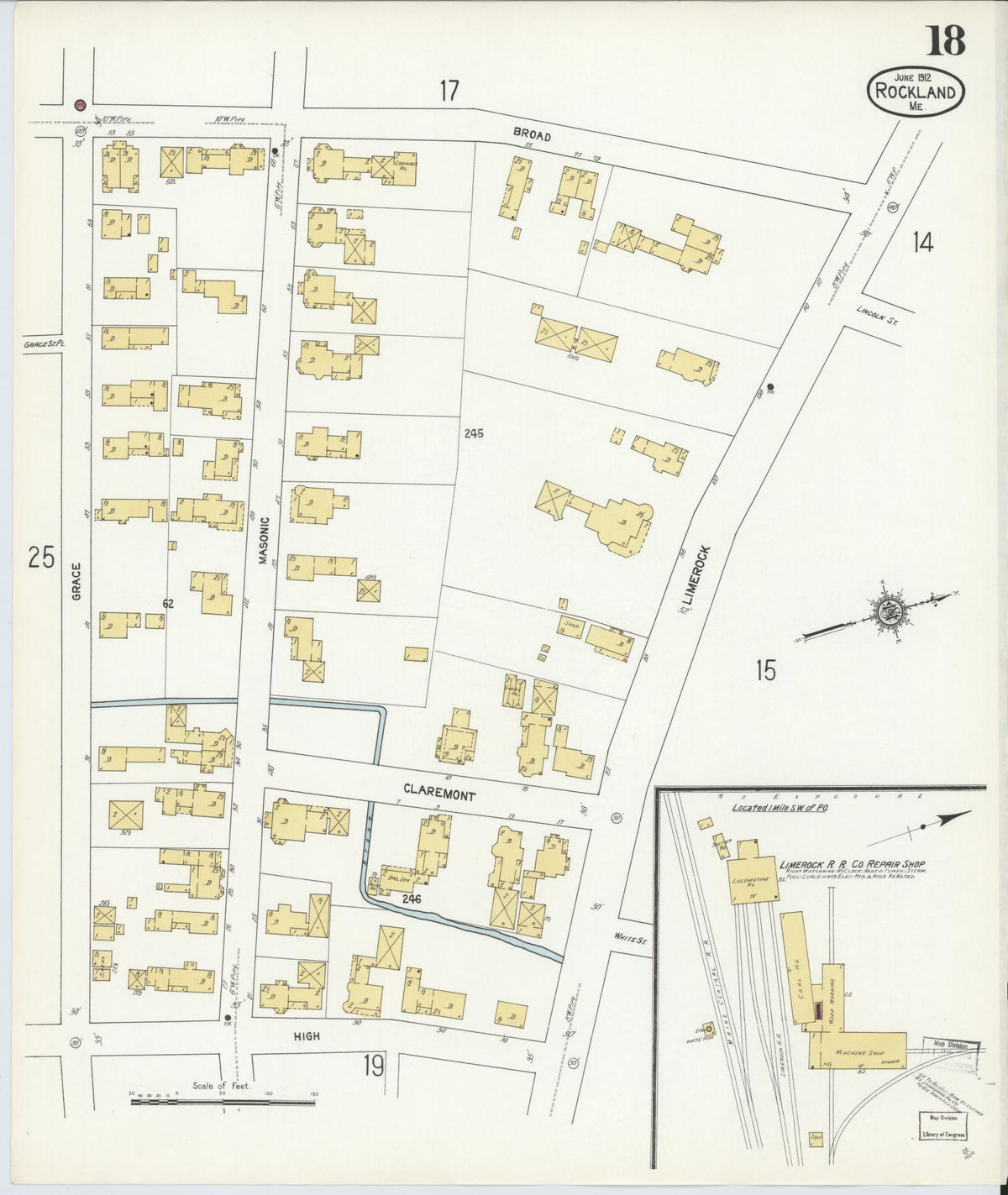 Sanborn Fire Insurance Map from Rockland, Knox County, Maine (1912), Sheet #0018 - Complete Map Set gallery image, historic Sanborn map, vintage wall art, Maine Maine