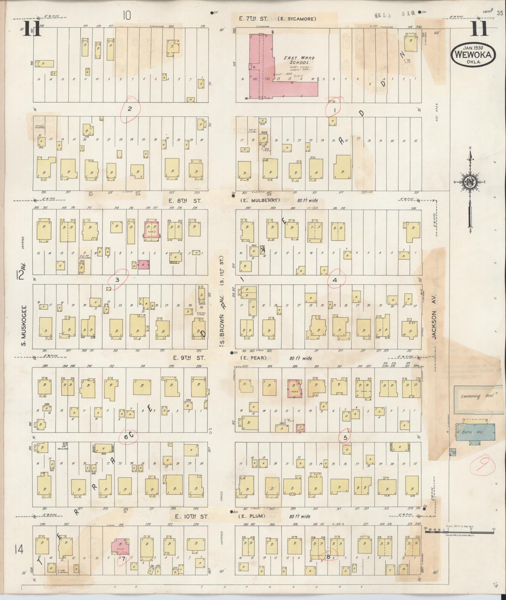Sanborn Fire Insurance Map from Wewoka, Seminole County, Oklahoma (1945), Sheet #0011 - Complete Map Set gallery image, historic Sanborn map, vintage wall art, Oklahoma Oklahoma