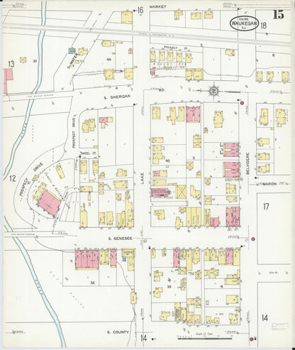 Sanborn Fire Insurance Map from Waukegan, Lake County, Illinois (1912), Sheet #0015 - Historic Sanborn Fire Insurance Map Print, vintage old map wall art, antique decor, genealogy gift, Illinois Illinois map