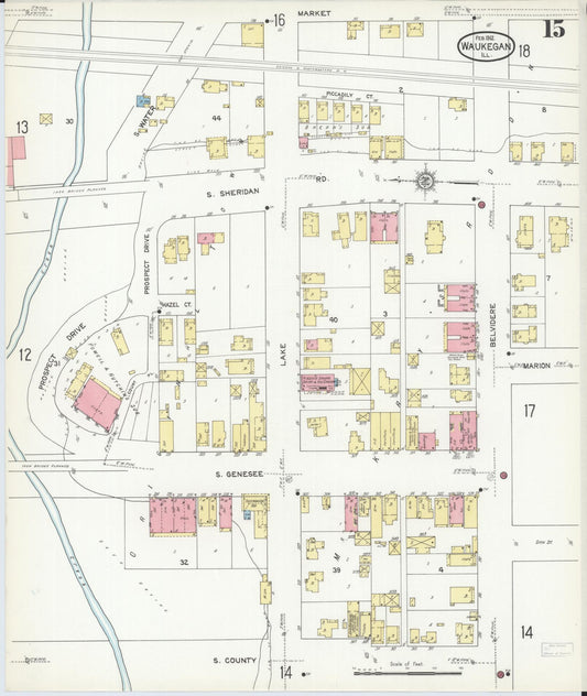 Sanborn Fire Insurance Map from Waukegan, Lake County, Illinois (1912), Sheet #0015 - Historic Sanborn Fire Insurance Map Print, vintage old map wall art, antique decor, genealogy gift, Illinois Illinois map