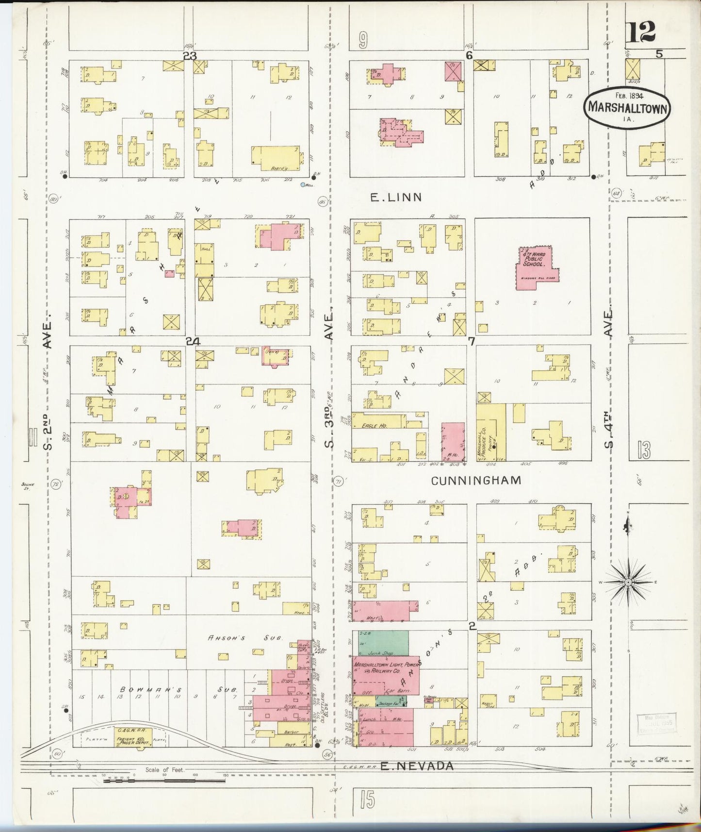 Sanborn Fire Insurance Map from Marshalltown, Marshall County, Iowa (1894), Sheet #0012 - Historic Sanborn Fire Insurance Map Print