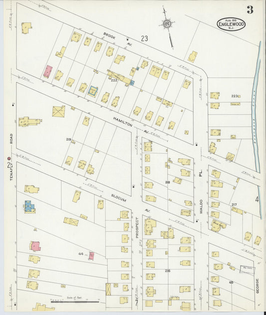 Sanborn Fire Insurance Map from Englewood, Bergen County, New Jersey (1915), Sheet #0003 - Historic Sanborn Fire Insurance Map Print, vintage old map wall art, antique decor, genealogy gift, New Jersey New Jersey map
