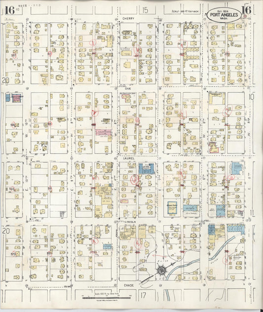 Sanborn Fire Insurance Map from Port Angeles, Clallam County, Washington (1949), Sheet #0016 - Historic Sanborn Fire Insurance Map Print, vintage old map wall art, antique decor, genealogy gift, Washington Washington map