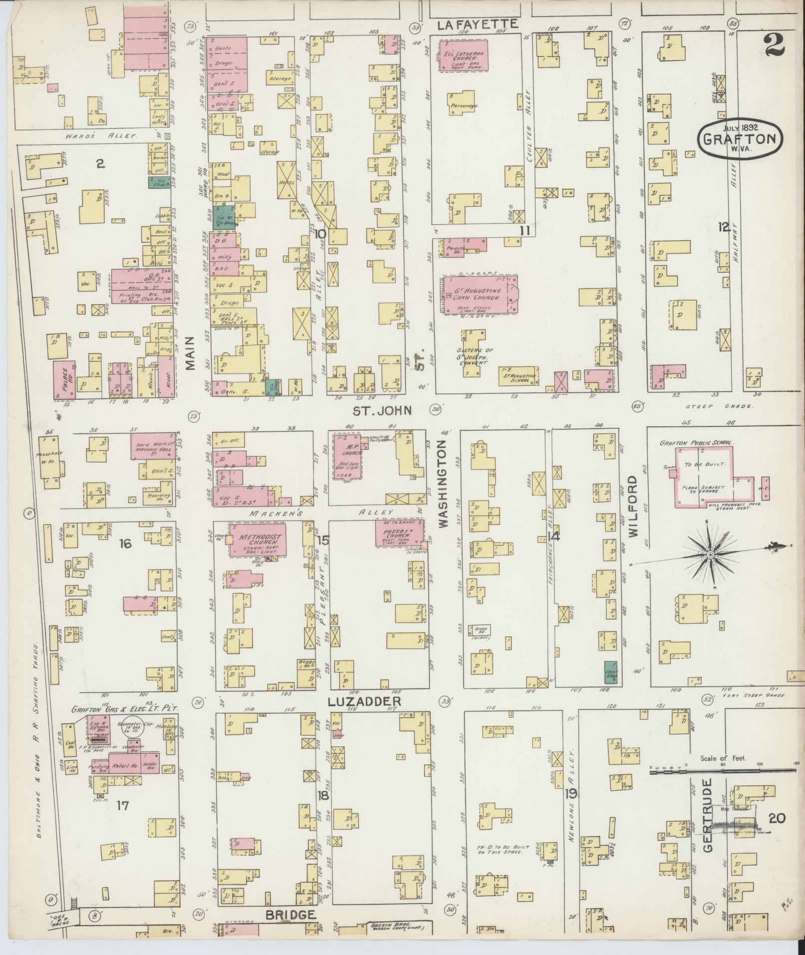 Sanborn Fire Insurance Map from Grafton, Taylor County, West Virginia (1892), Sheet #0002 - Complete Map Set gallery image, historic Sanborn map, vintage wall art, West Virginia West Virginia
