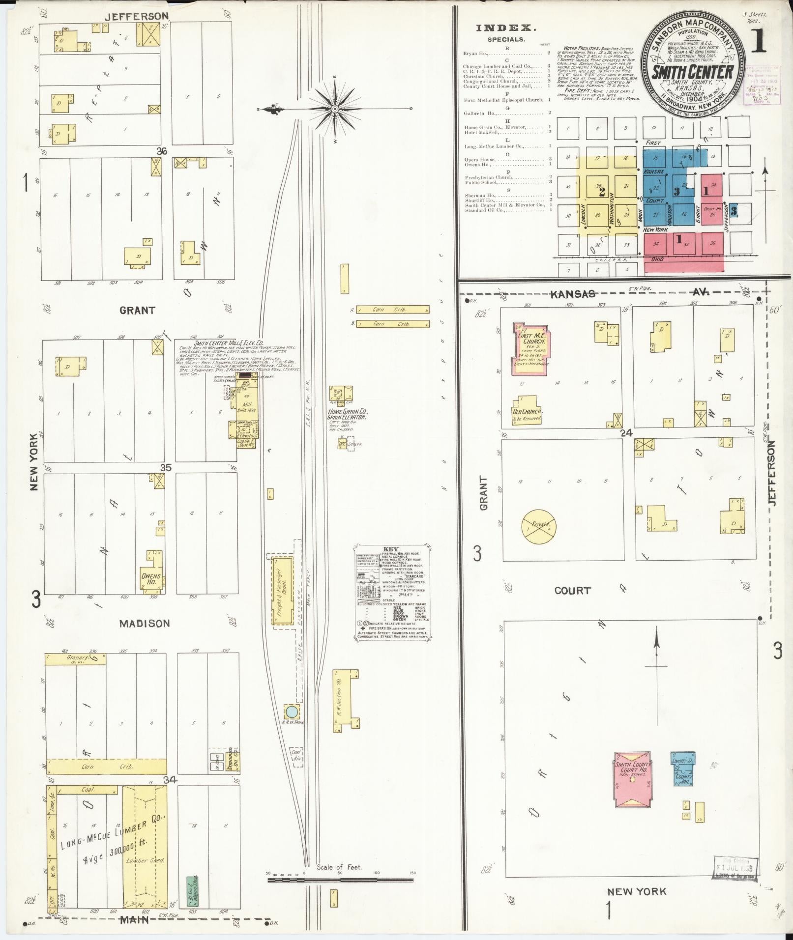 Sanborn Fire Insurance Map from Smith Center, Smith County, Kansas (1904), Sheet #0001 - Complete Map Set gallery image, historic Sanborn map, vintage wall art, Kansas Kansas