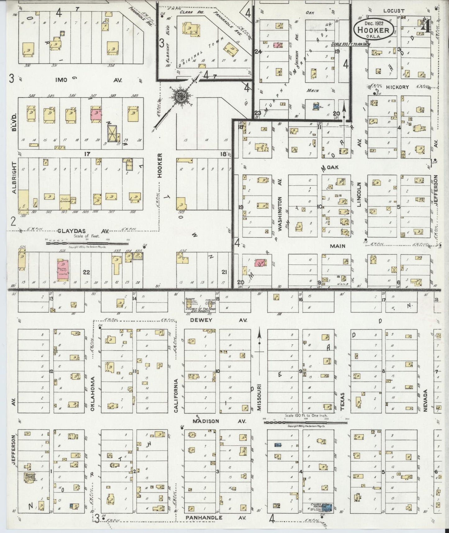 Sanborn Fire Insurance Map from Hooker, Texas County, Oklahoma (1922), Sheet #0004 - Complete Map Set gallery image, historic Sanborn map, vintage wall art, Oklahoma Oklahoma