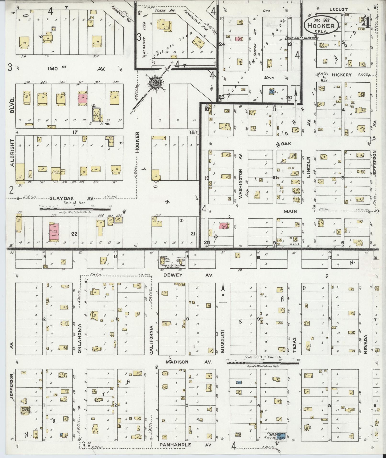 Sanborn Fire Insurance Map from Hooker, Texas County, Oklahoma (1922), Sheet #0004 - Complete Map Set gallery image, historic Sanborn map, vintage wall art, Oklahoma Oklahoma