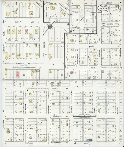 Sanborn Fire Insurance Map from Hooker, Texas County, Oklahoma (1922), Sheet #0004 - Complete Map Set gallery image, historic Sanborn map, vintage wall art, Oklahoma Oklahoma