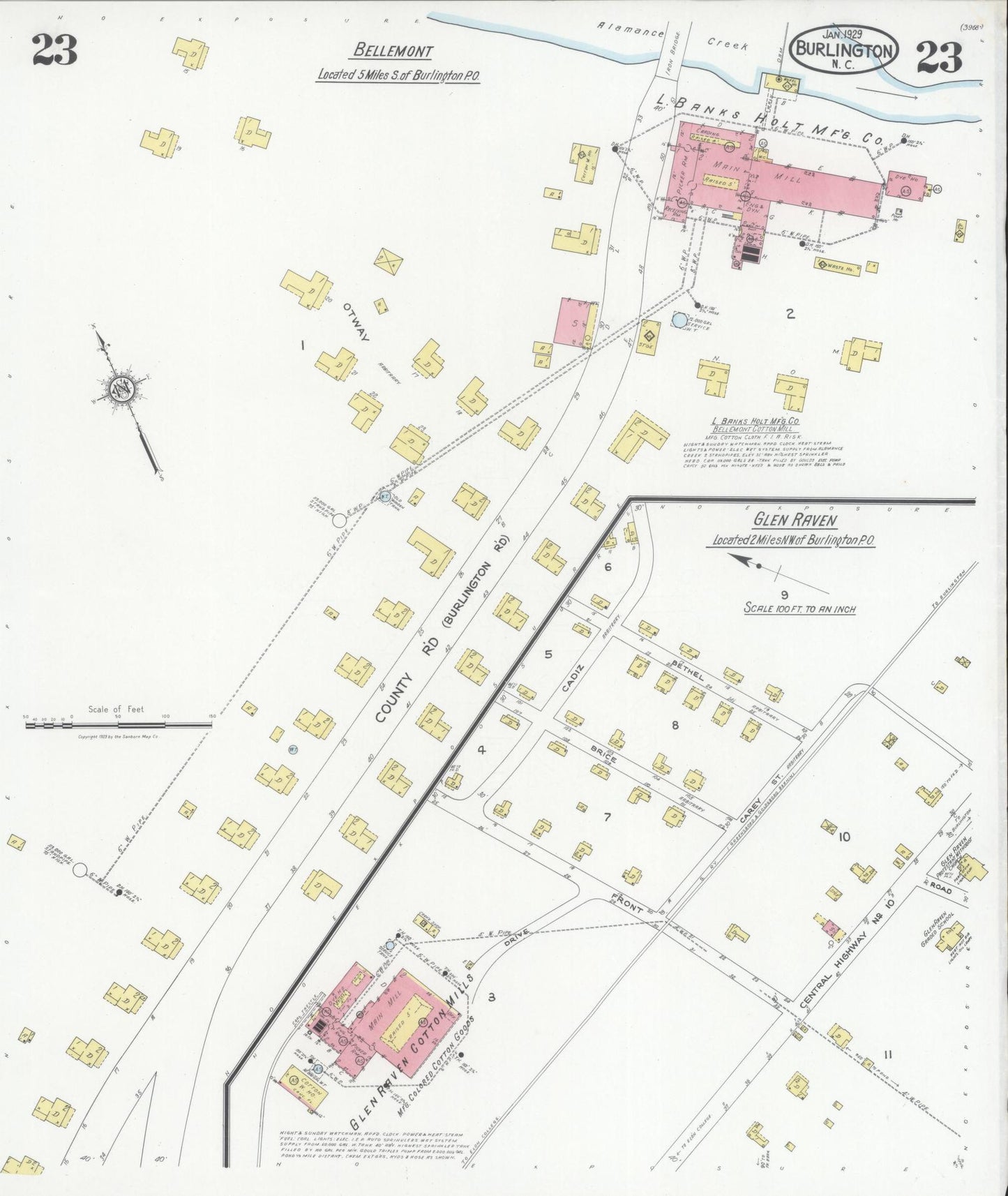 Sanborn Fire Insurance Map from Burlington, Alamance County, North Carolina (1929), Sheet #0023 - Complete Map Set gallery image, historic Sanborn map, vintage wall art, North Carolina North Carolina