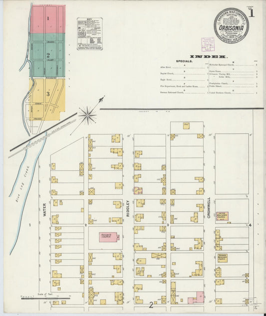 Sanborn Fire Insurance Map from Orbisonia, Huntingdon County, Pennsylvania (1904), Sheet #0001 - Historic Sanborn Fire Insurance Map Print, vintage old map wall art, antique decor, genealogy gift, Pennsylvania Pennsylvania map