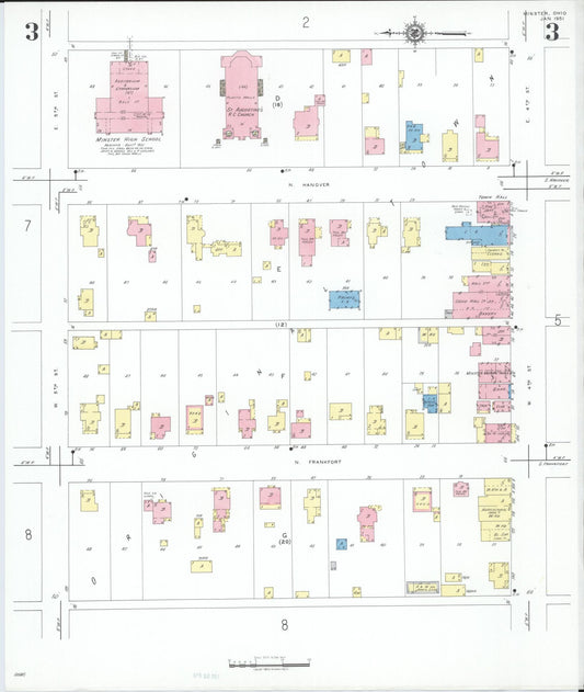 Sanborn Fire Insurance Map from Minster, Auglaize County, Ohio (1951), Sheet #0003 - Historic Sanborn Fire Insurance Map Print, vintage old map wall art, antique decor, genealogy gift, Ohio Ohio map