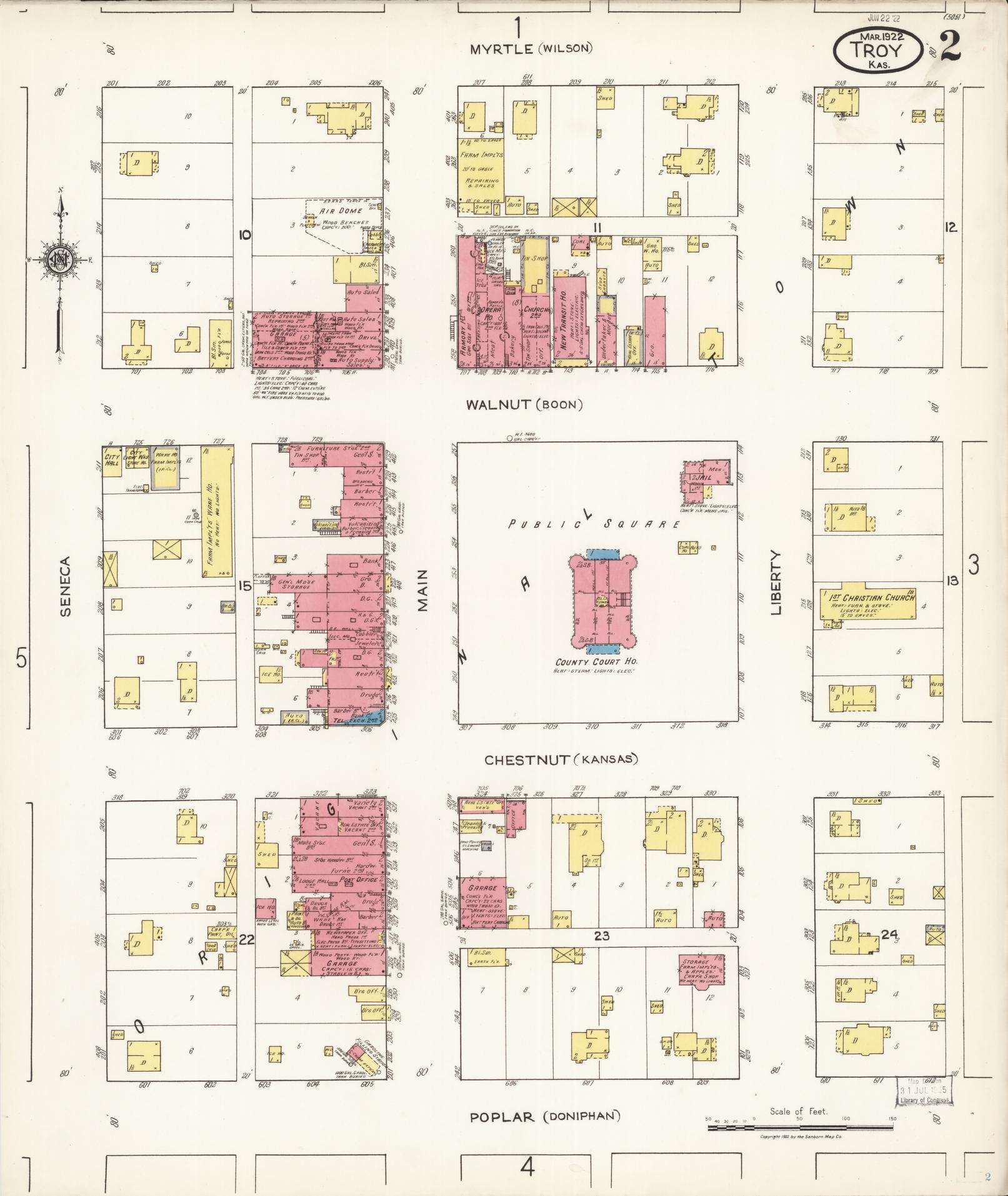 Sanborn Fire Insurance Map from Troy, Doniphan County, Kansas (1922), Sheet #0002 - Complete Map Set gallery image, historic Sanborn map, vintage wall art, Kansas Kansas
