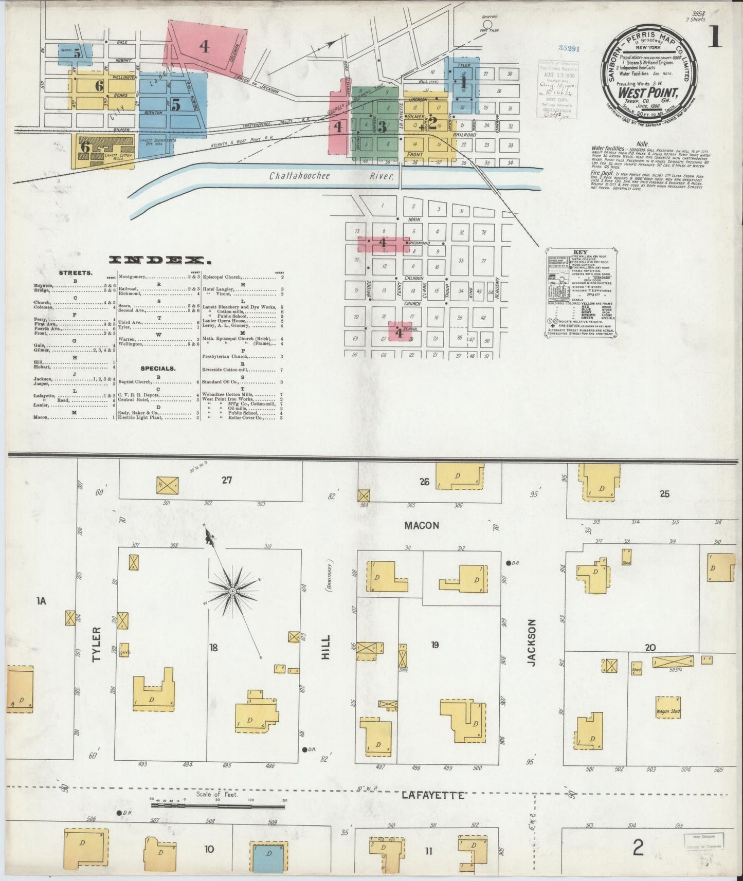 Sanborn Fire Insurance Map from West Point, Troup County, Georgia (1900), Sheet #0001 - Complete Map Set gallery image, historic Sanborn map, vintage wall art, Georgia Georgia