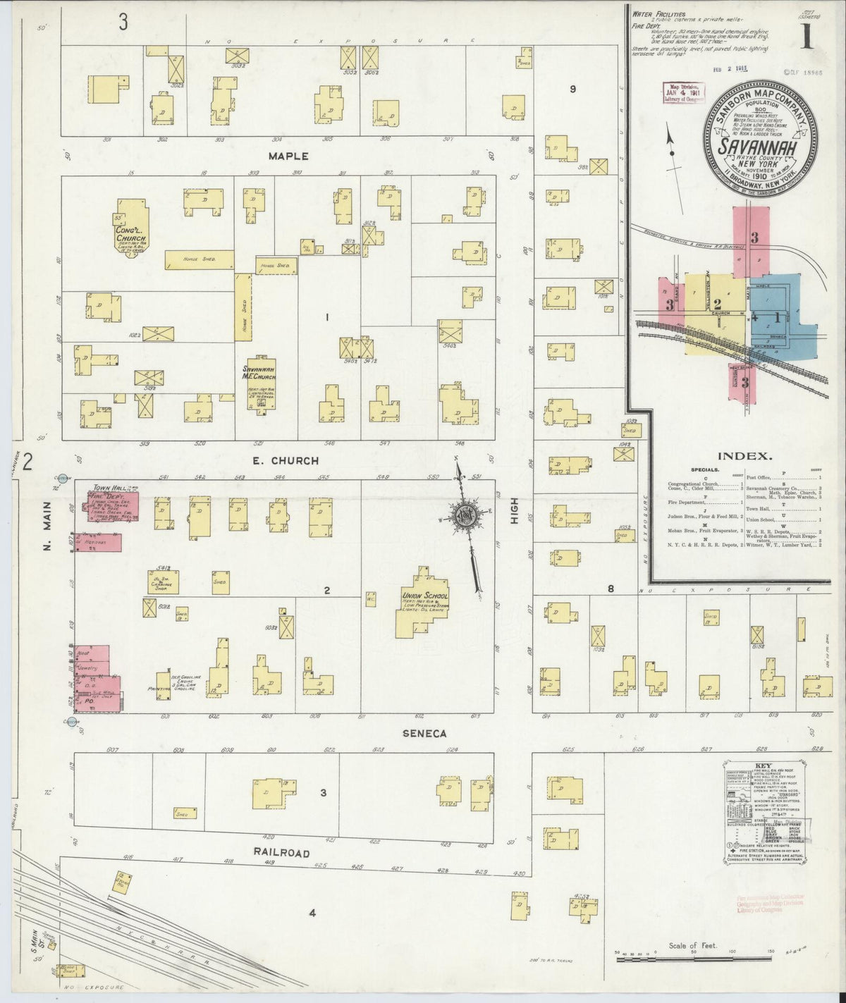 Sanborn Fire Insurance Map from Savannah, Wayne County, New York (1910), Sheet #0001 - Historic Sanborn Fire Insurance Map Print, vintage old map wall art, antique decor, genealogy gift, New York New York map