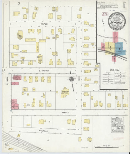 Sanborn Fire Insurance Map from Savannah, Wayne County, New York (1910), Sheet #0001 - Historic Sanborn Fire Insurance Map Print, vintage old map wall art, antique decor, genealogy gift, New York New York map