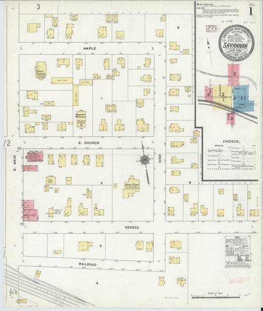 Sanborn Fire Insurance Map from Savannah, Wayne County, New York (1910), Sheet #0001 - Historic Sanborn Fire Insurance Map Print, vintage old map wall art, antique decor, genealogy gift, New York New York map