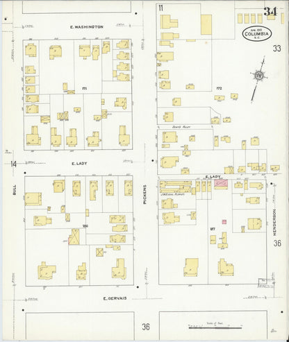 Sanborn Fire Insurance Map from Columbia, Richland County, South Carolina (1910), Sheet #0034 - Complete Map Set gallery image, historic Sanborn map, vintage wall art, South Carolina South Carolina