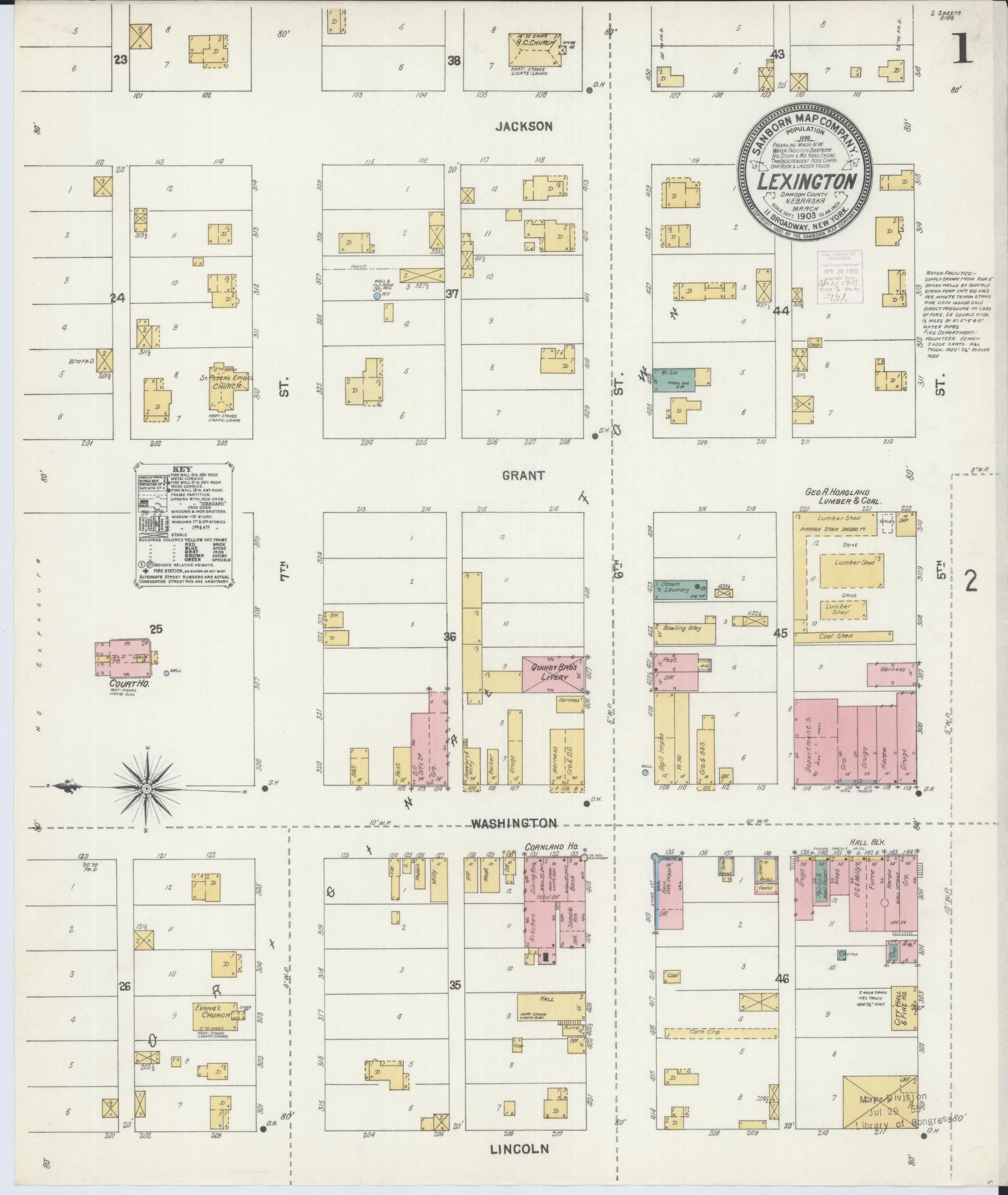Sanborn Fire Insurance Map from Lexington, Dawson County, Nebraska (1903), Sheet #0001 - Complete Map Set gallery image, historic Sanborn map, vintage wall art, Nebraska Nebraska