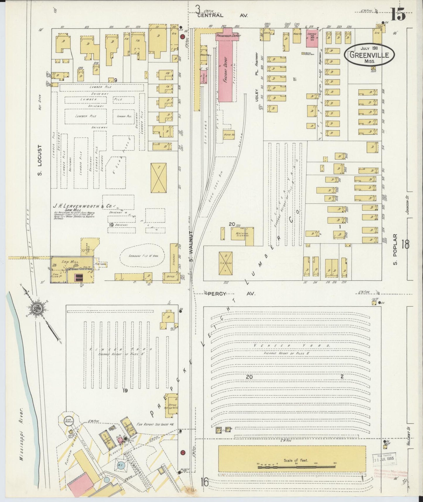 Sanborn Fire Insurance Map from Greenville, Washington County, Mississippi (1911), Sheet #0015 - Complete Map Set gallery image, historic Sanborn map, vintage wall art, Mississippi Mississippi