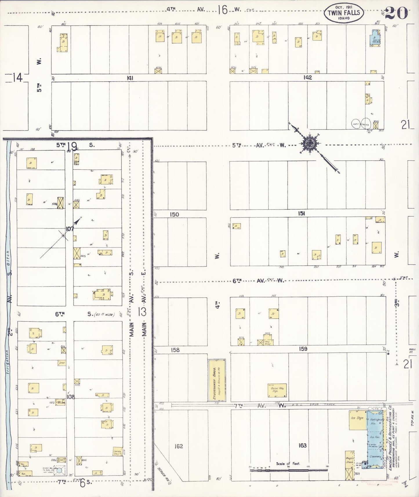 Sanborn Fire Insurance Map from Twin Falls, Twin Falls County, Idaho (1911), Sheet #0020 - Complete Map Set gallery image, historic Sanborn map, vintage wall art, Falls Idaho
