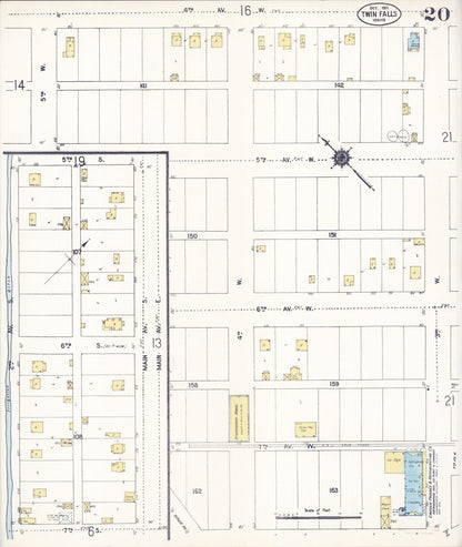 Sanborn Fire Insurance Map from Twin Falls, Twin Falls County, Idaho (1911), Sheet #0020 - Complete Map Set gallery image, historic Sanborn map, vintage wall art, Falls Idaho