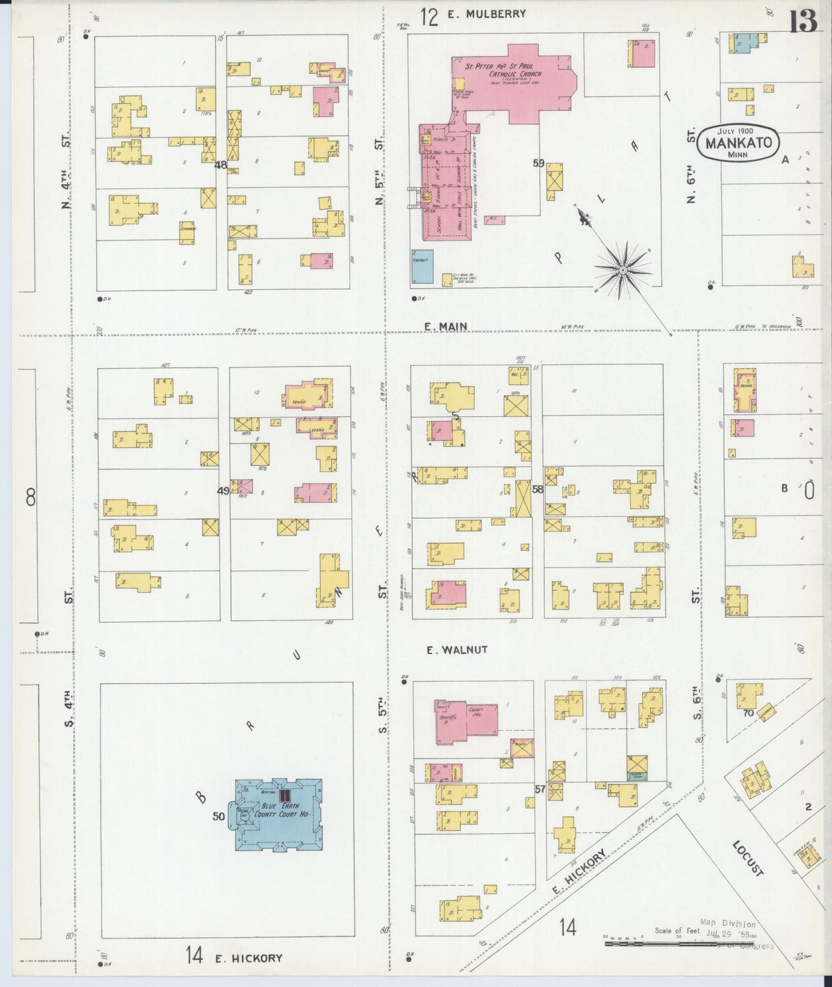 Sanborn Fire Insurance Map from Mankato, Blue Earth County, Minnesota (1900), Sheet #0013 - Complete Map Set gallery image, historic Sanborn map, vintage wall art, Minnesota Minnesota