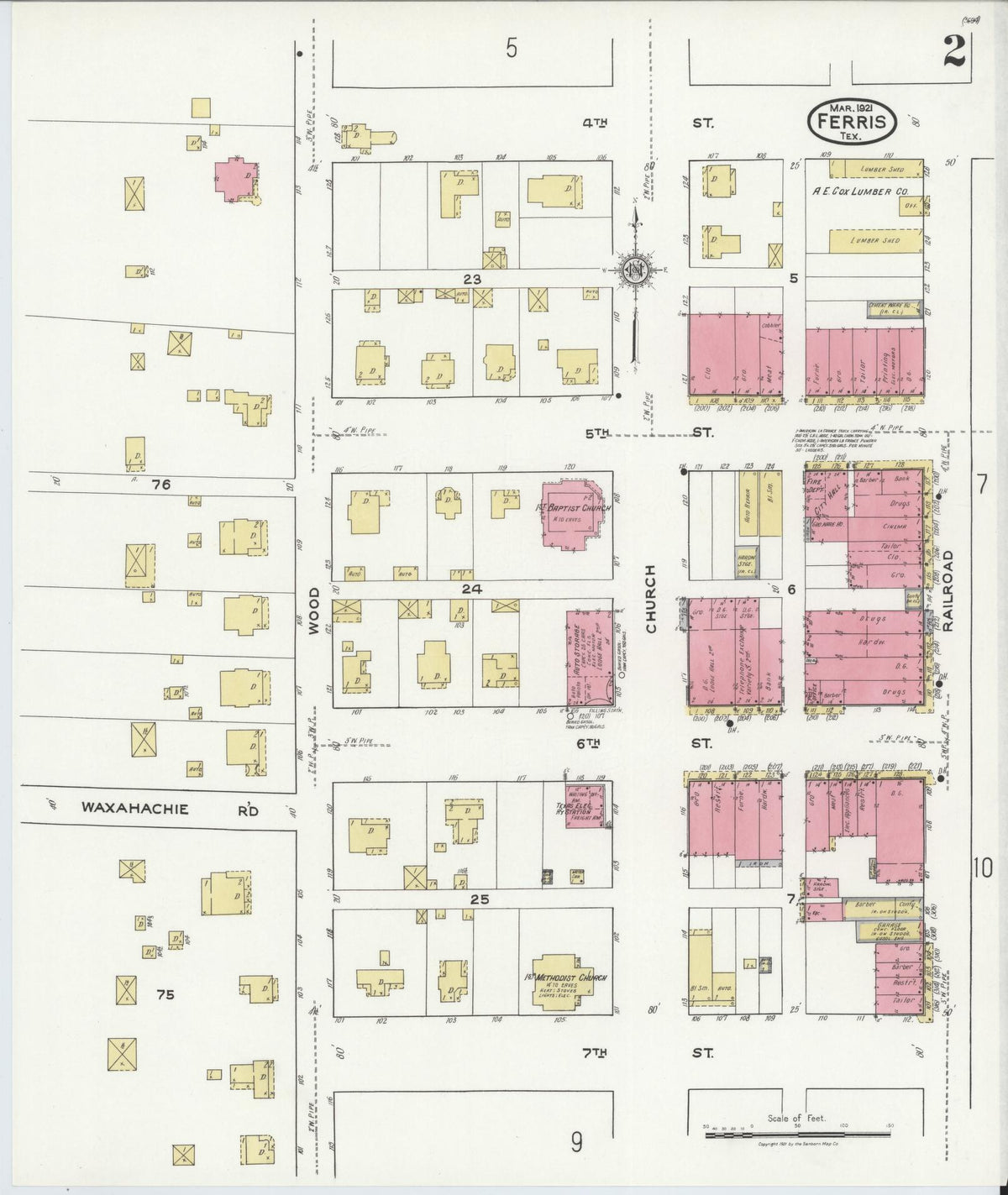 Sanborn Fire Insurance Map from Ferris, Ellis County, Texas (1921), Sheet #0002 - Historic Sanborn Fire Insurance Map Print, vintage old map wall art, antique decor, genealogy gift, Texas Texas map