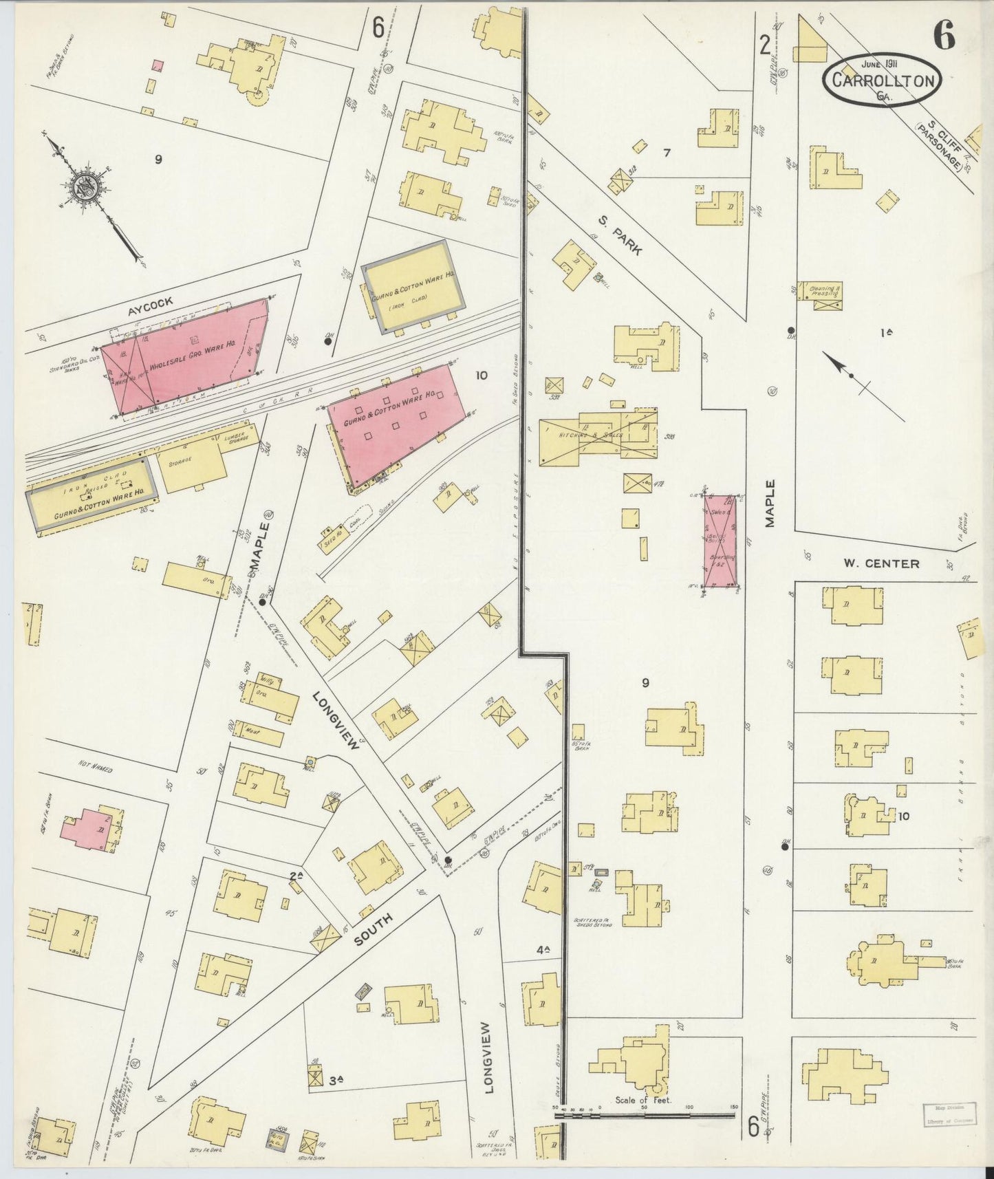 Sanborn Fire Insurance Map from Carrollton, Carroll County, Georgia (1911), Sheet #0006 - Complete Map Set gallery image, historic Sanborn map, vintage wall art, Georgia Georgia