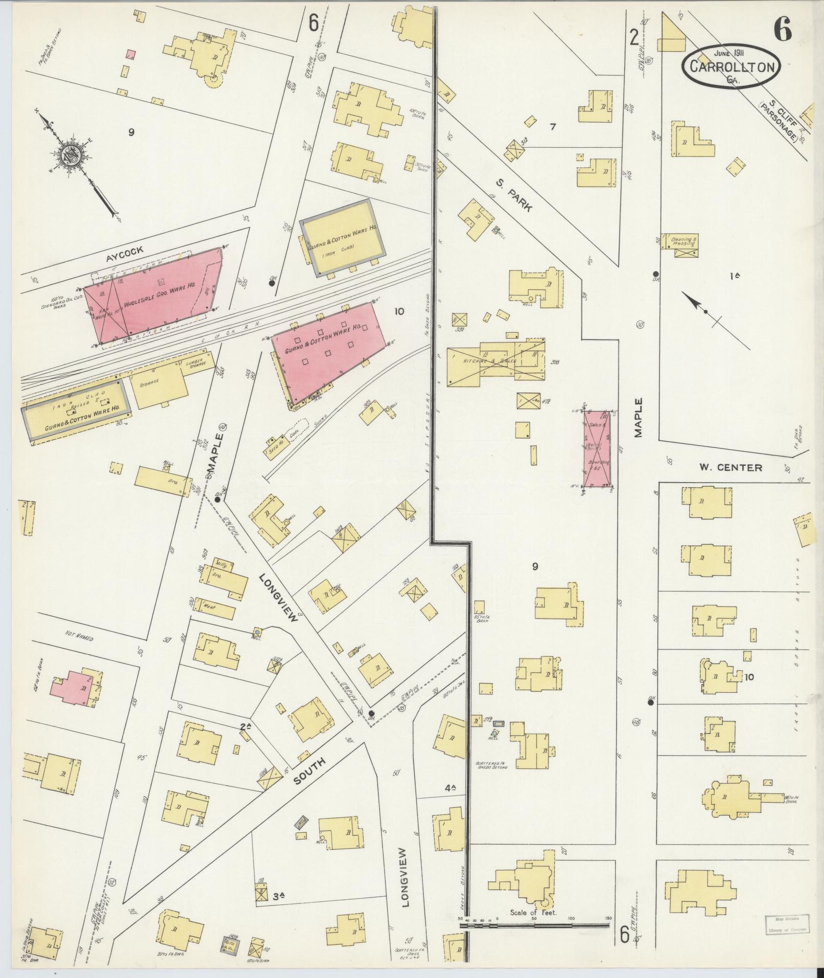 Sanborn Fire Insurance Map from Carrollton, Carroll County, Georgia (1911), Sheet #0006 - Complete Map Set gallery image, historic Sanborn map, vintage wall art, Georgia Georgia
