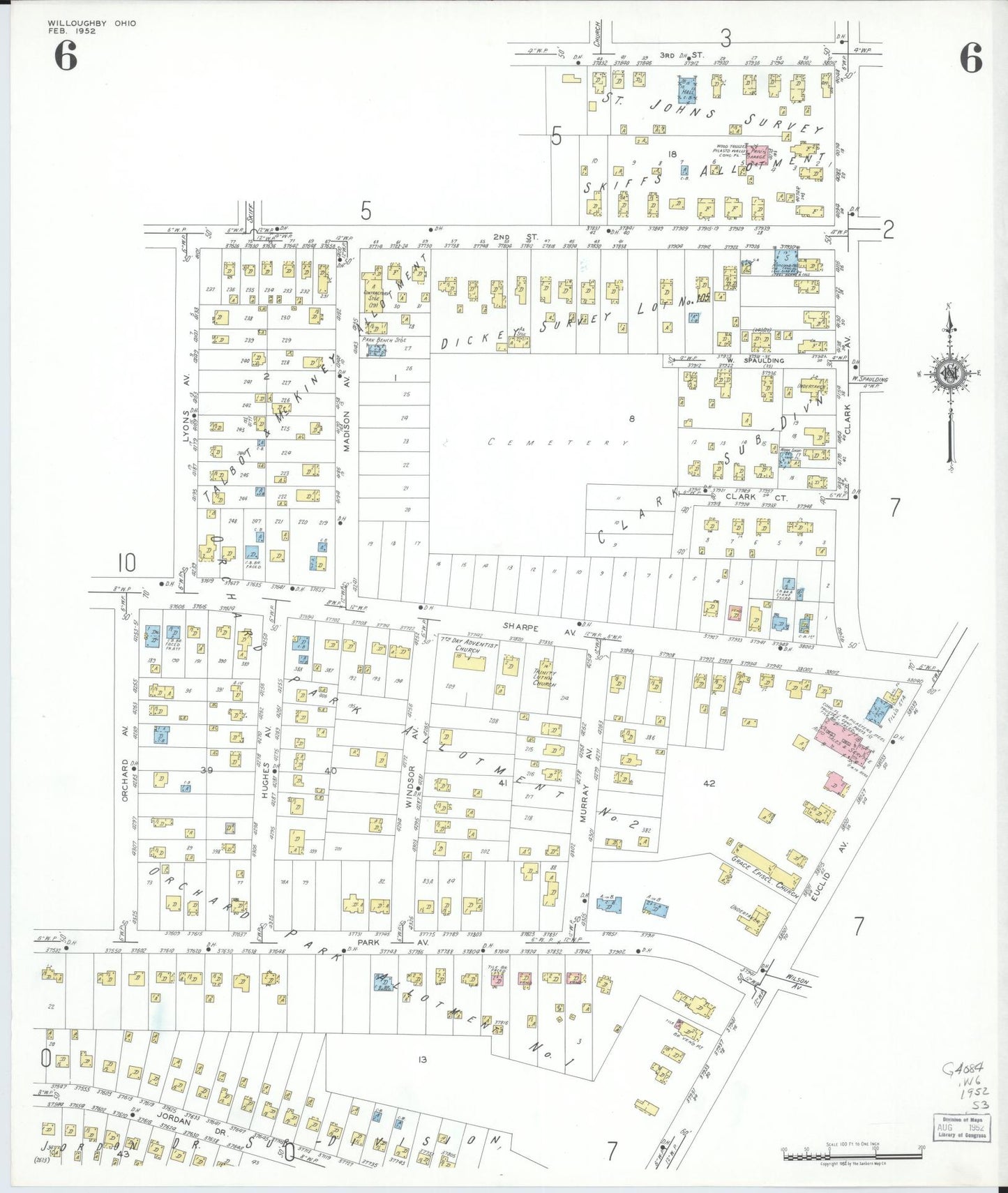 Sanborn Fire Insurance Map from Willoughby, Lake County, Ohio (1952), Sheet #0006 - Historic Sanborn Fire Insurance Map Print, vintage old map wall art, antique decor, genealogy gift, Ohio Ohio map