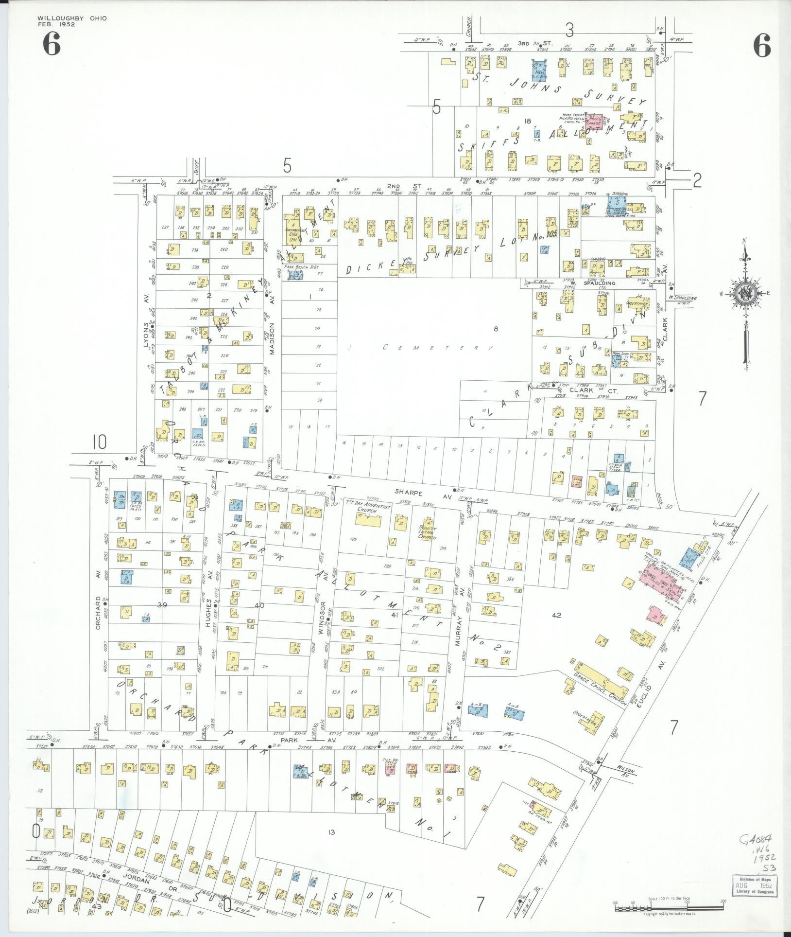 Sanborn Fire Insurance Map from Willoughby, Lake County, Ohio (1952), Sheet #0006 - Historic Sanborn Fire Insurance Map Print, vintage old map wall art, antique decor, genealogy gift, Ohio Ohio map