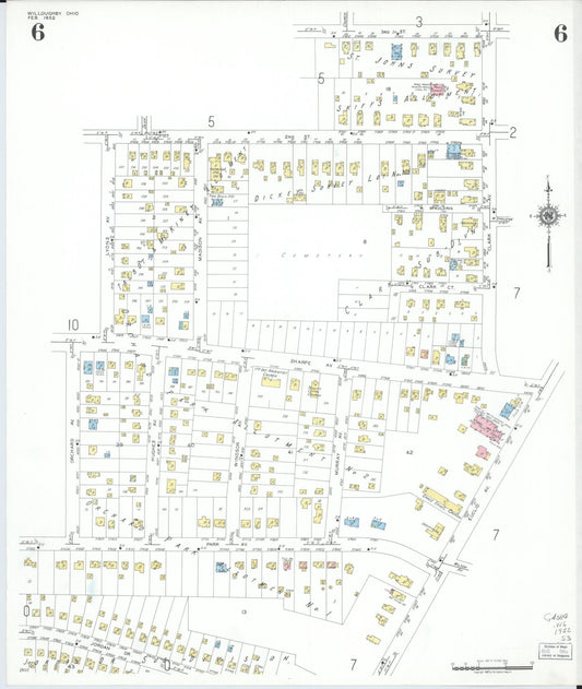 Sanborn Fire Insurance Map from Willoughby, Lake County, Ohio (1952), Sheet #0006 - Historic Sanborn Fire Insurance Map Print, vintage old map wall art, antique decor, genealogy gift, Ohio Ohio map