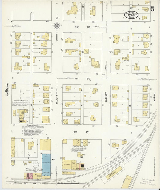 Sanborn Fire Insurance Map from Taylor, Williamson County, Texas (1912), Sheet #0005 - Historic Sanborn Fire Insurance Map Print, vintage old map wall art, antique decor, genealogy gift, Texas Texas map