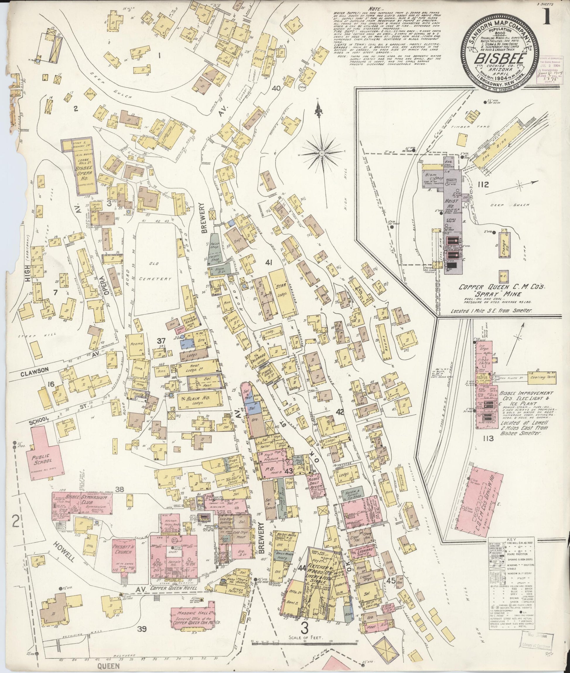 Sanborn Fire Insurance Map from Bisbee, Cochise County, Arizona. (1904) – Historic Sanborn Fire Insurance Map Print