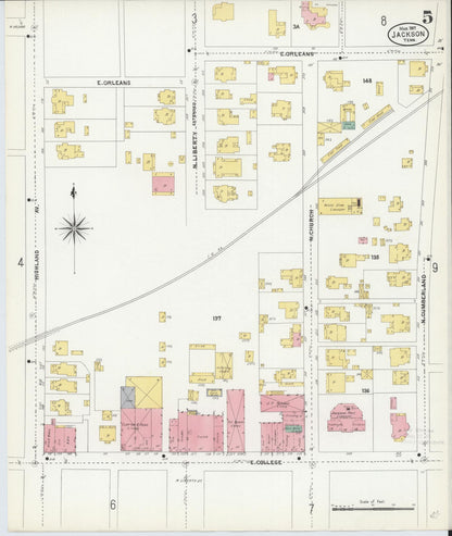 Sanborn Fire Insurance Map from Jackson, Madison County, Tennessee (1907), Sheet #0005 - Complete Map Set gallery image, historic Sanborn map, vintage wall art, Tennessee Tennessee
