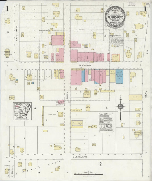 Sanborn Fire Insurance Map from Prairie Grove, Washington County, Arkansas (1924), Sheet #0001 - Complete Map Set gallery image, historic Sanborn map, vintage wall art, Arkansas Arkansas